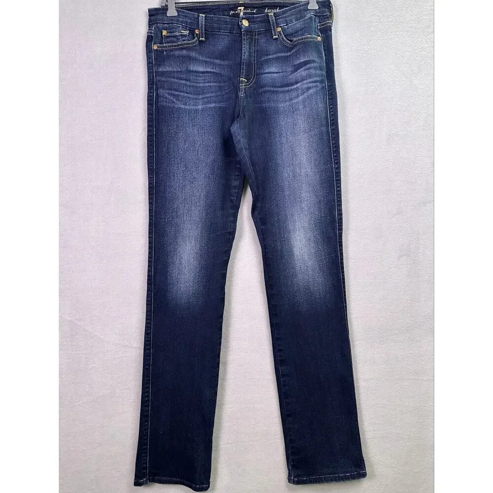 7 For All Mankind Karah Straight Leg Dark Wash Stretch Jeans Size 31 - Picture 2 of 11